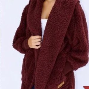 Red hooded Sherpa jacket NWOT